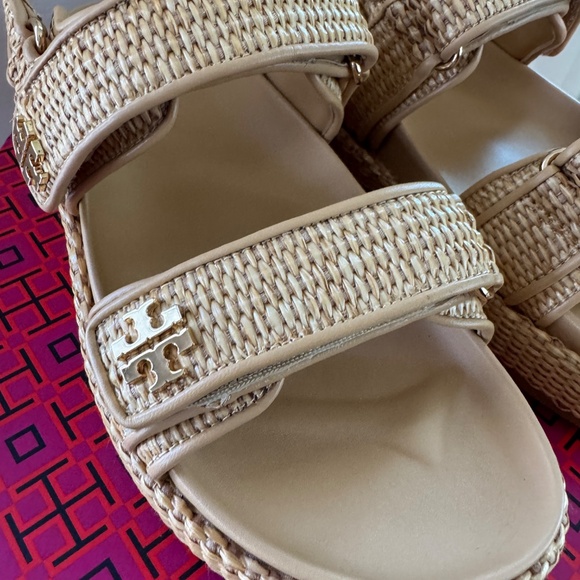 NEW IN BOX Tory Burch Kira Sport Sandal Natural Raffia Havana Sand Platform 8.5 - Picture 3 of 12